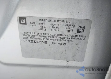 2013 Chevrolet Cruze 1Lt Auto from USA, damaged, VIN 1G1PC5SB2D7201423